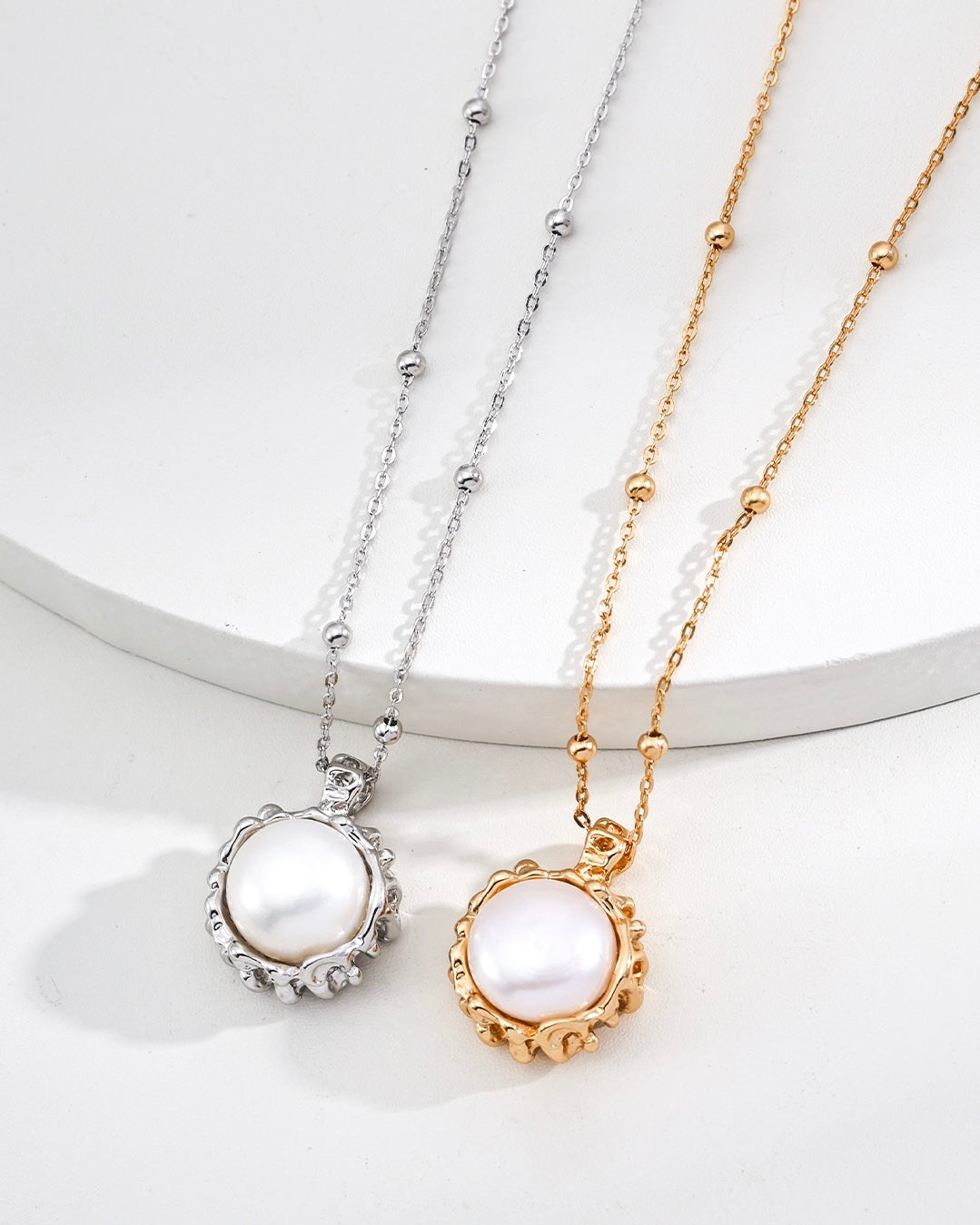 Woodgrain Pearl Pendant Necklace | 925 Sterling Silver