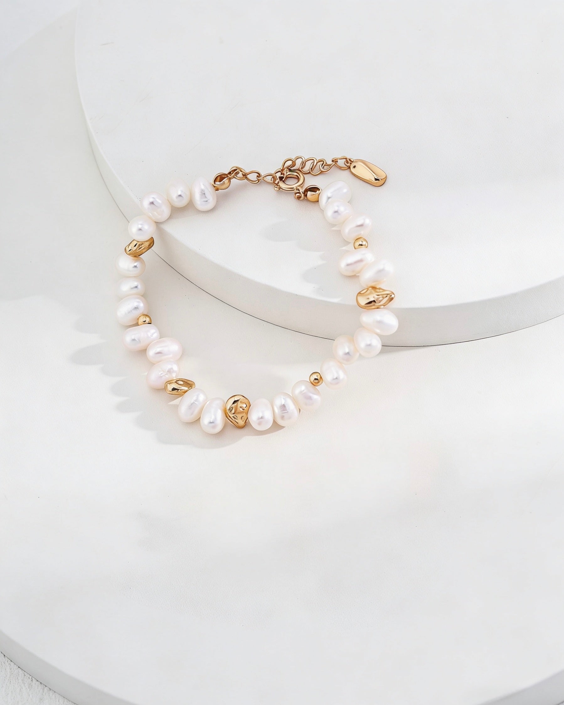 Natural Pearl Bracelet | 925 Sterling Silver with Antique Gold Finish