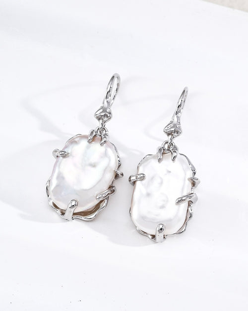 Baroque Pearl & Lava Flow Earrings | 925 Sterling Silver