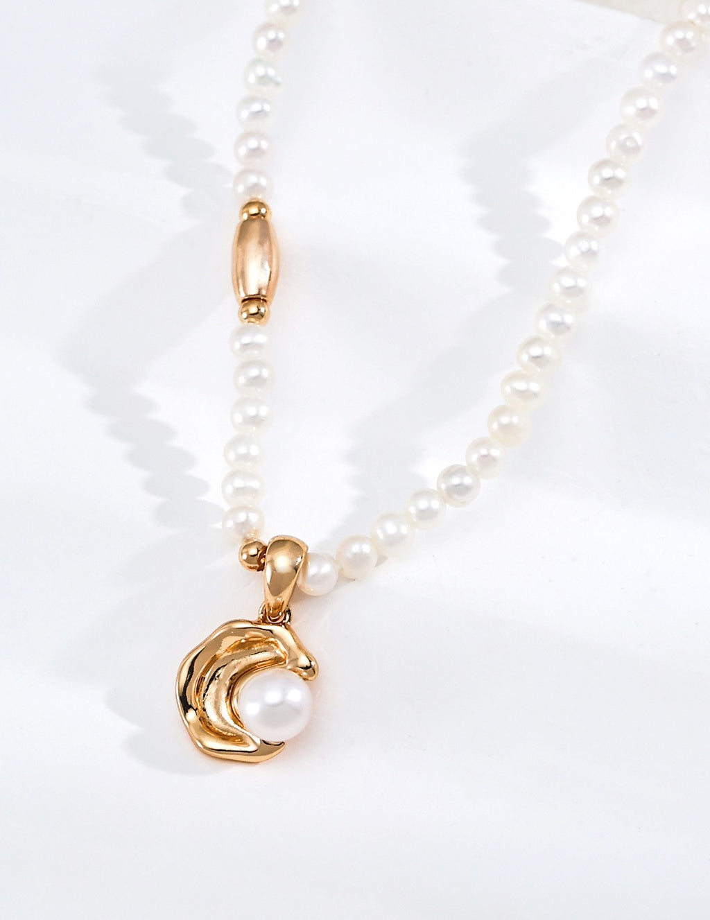 Crescent Moon Pearl Necklace | 925 Sterling Silver