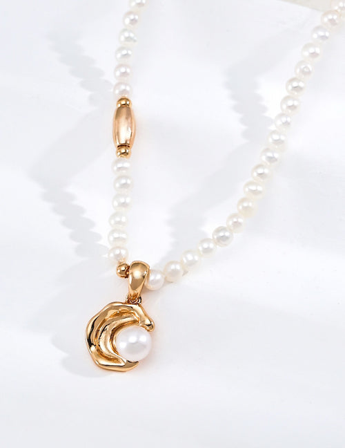 Crescent Moon Pearl Necklace | 925 Sterling Silver