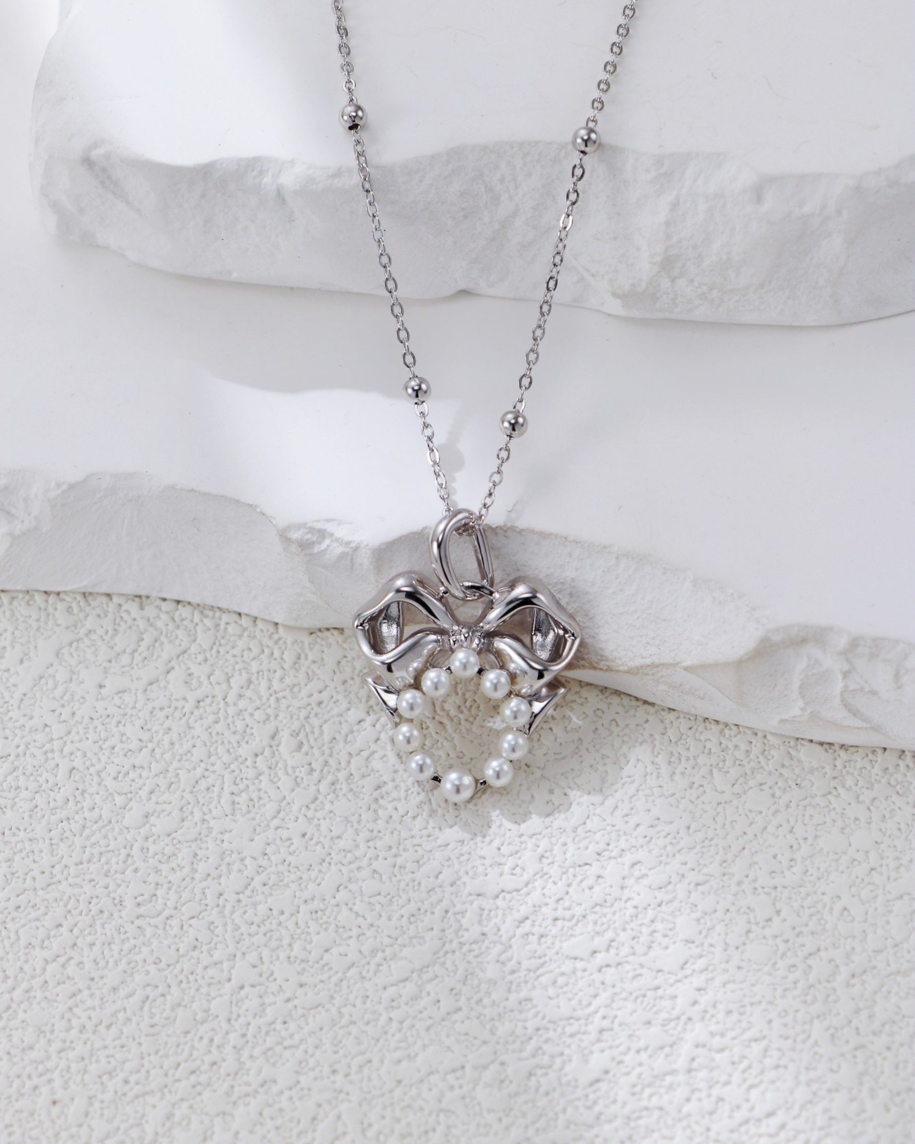 Ribbon Bow Pearl Necklace | 925 Sterling Silver