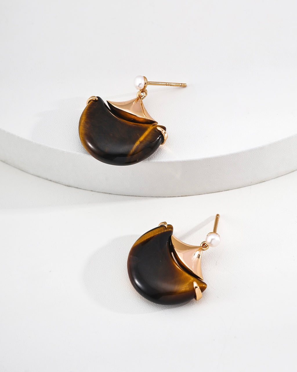 “Jin Dou Fu” Tiger‘s Eye Earrings | 925 Sterling Silver with Antique Gold Finish