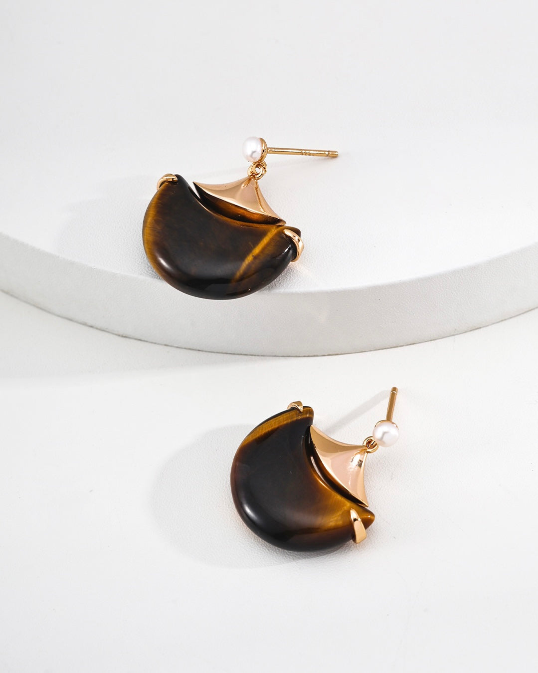 “Jin Dou Fu” Tiger‘s Eye Earrings | 925 Sterling Silver with Antique Gold Finish