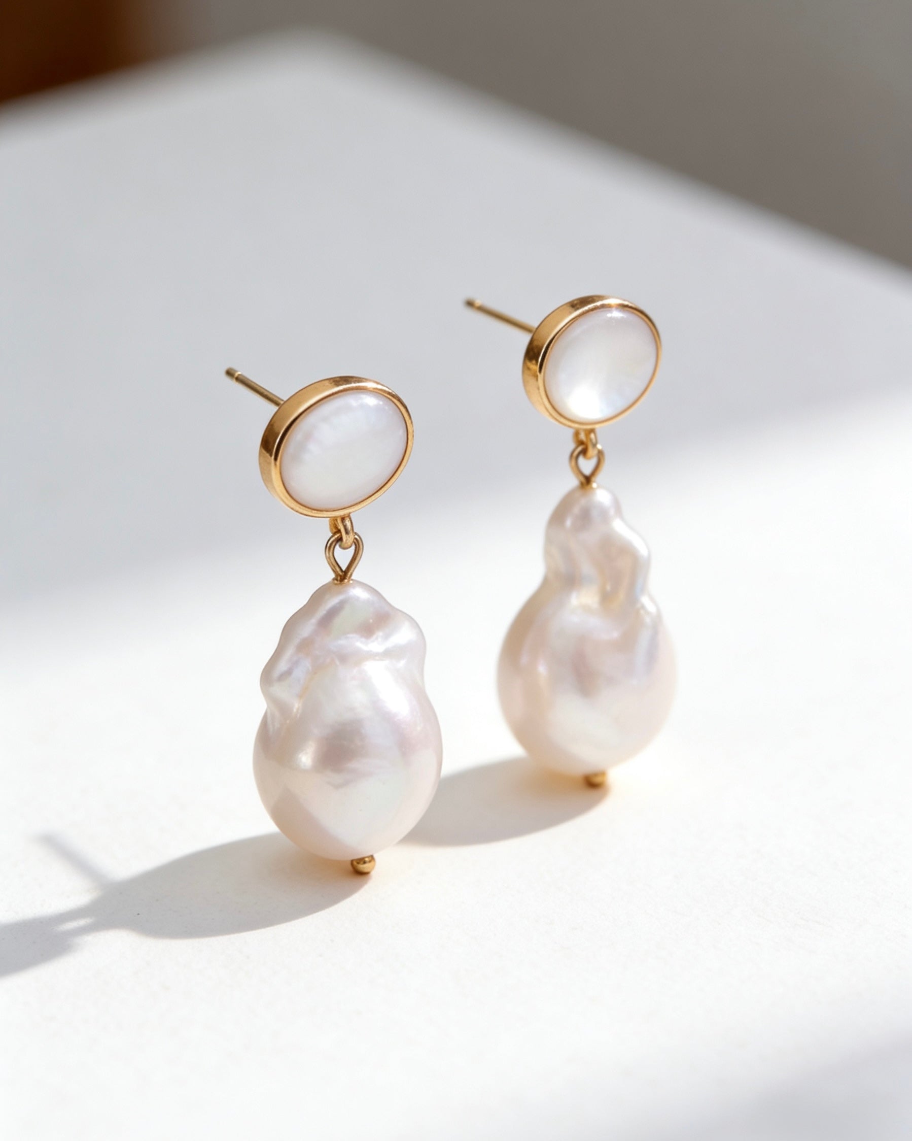 Mother-of-Pearl & Baroque Pearl Earrings | 925 Sterling Silver