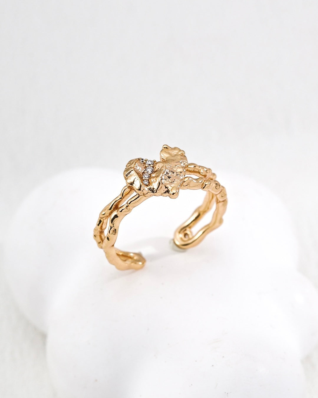 Heart Texture Ring | 925 Sterling Silver with Antique Gold Finish