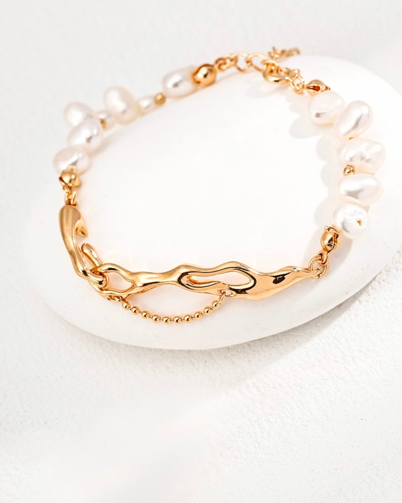 Lava Flow Pearl Bracelet | 925 Sterling Silver with Antique Gold Finish
