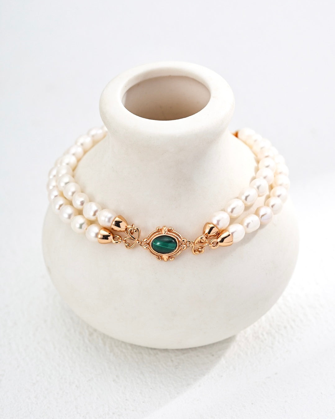 Malachite & Pearl Double-Layer Bracelet | 925 Sterling Silver
