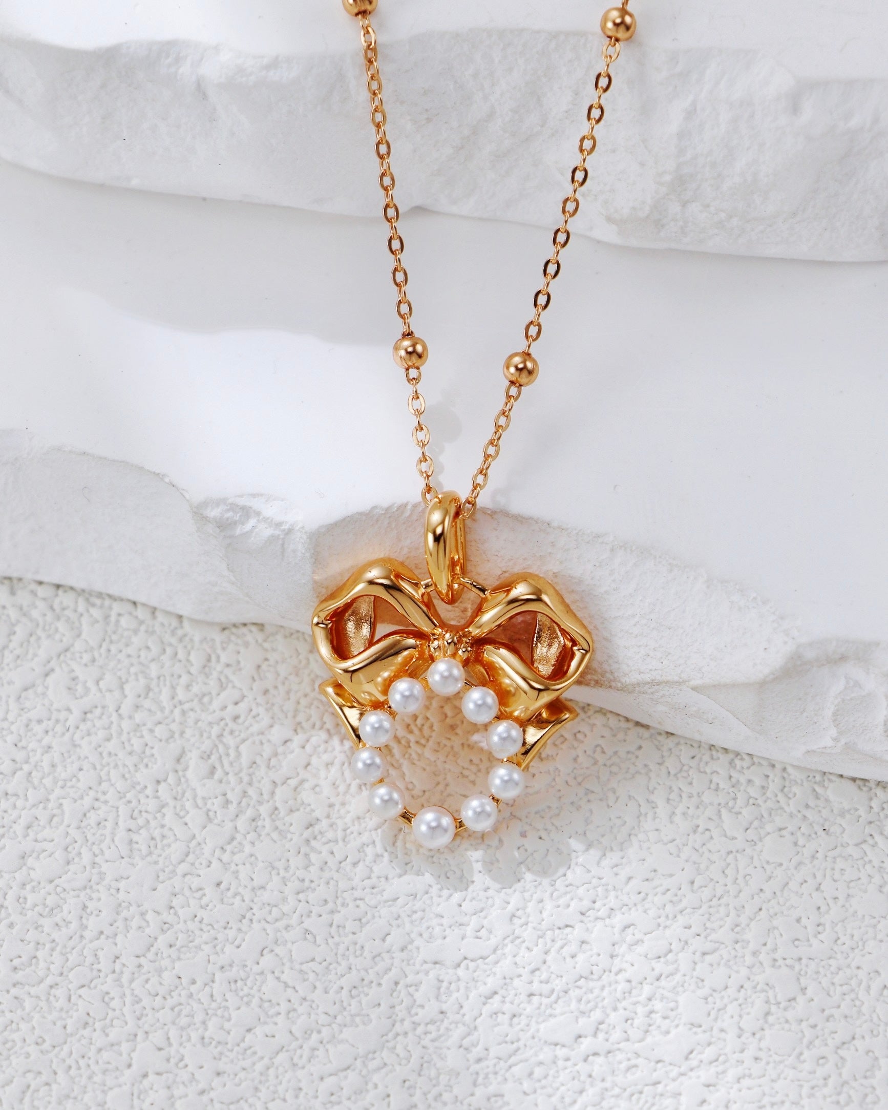 Ribbon Bow Pearl Necklace | 925 Sterling Silver