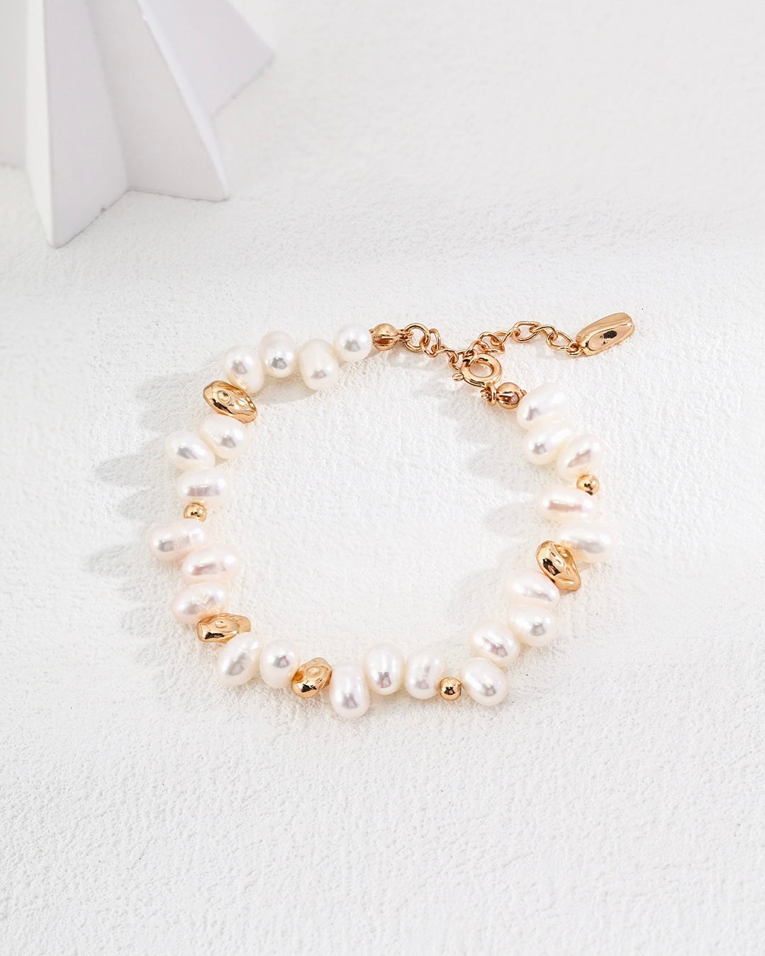 Natural Pearl Bracelet | 925 Sterling Silver with Antique Gold Finish