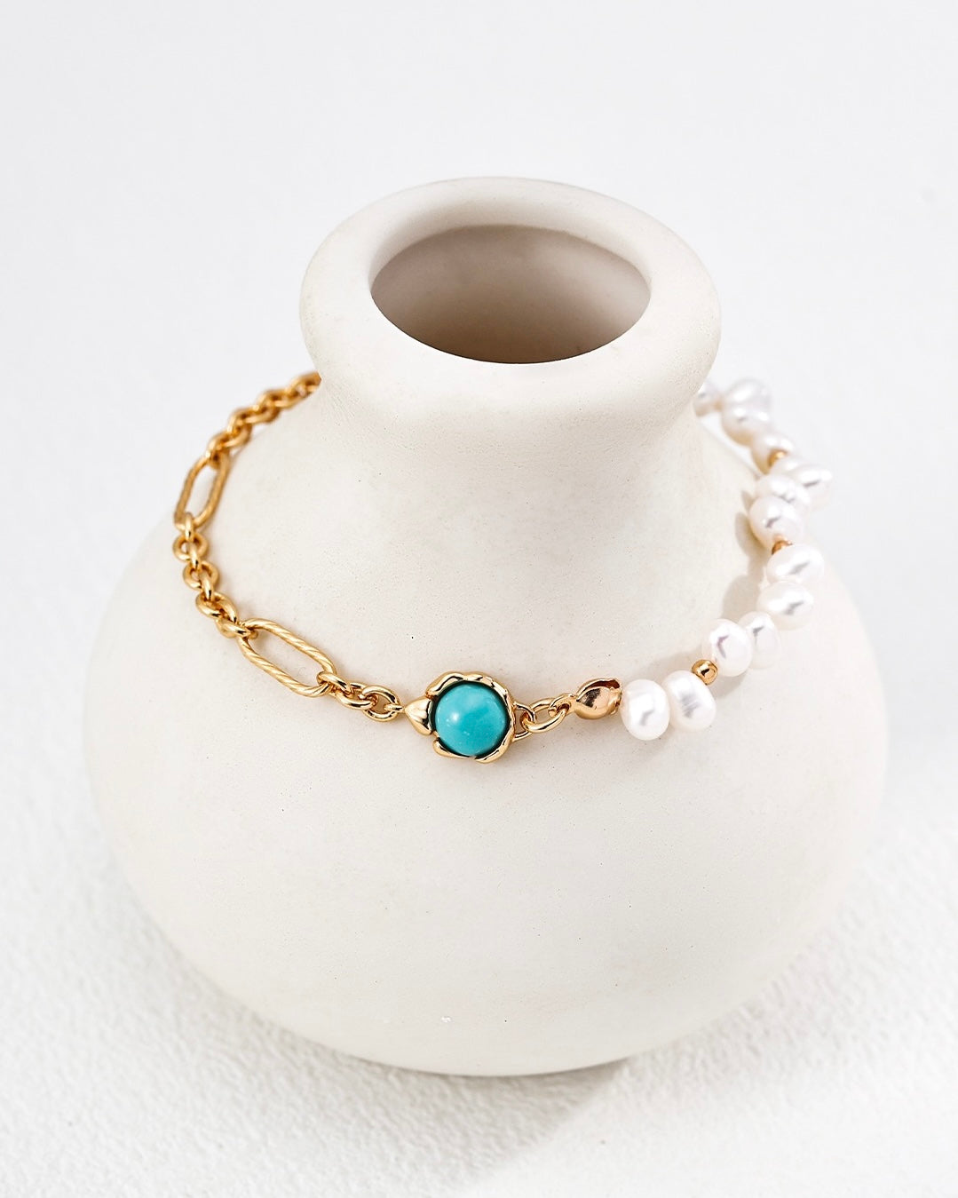 Vintage Turquoise & Pearl Bracelet | 925 Sterling Silver
