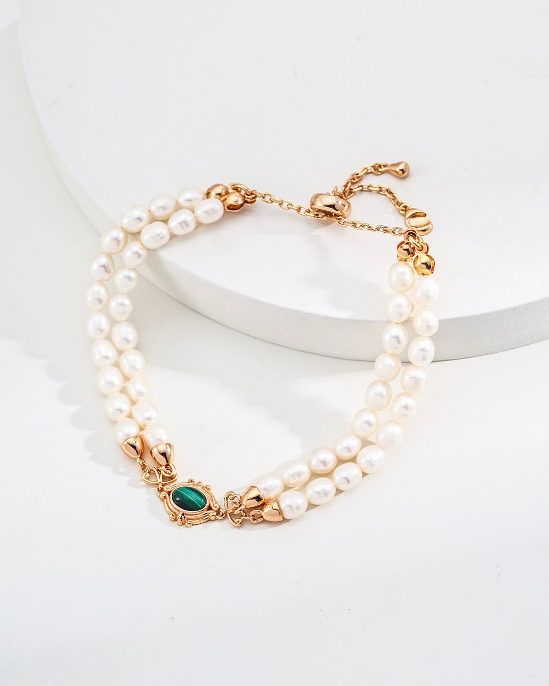 Malachite & Pearl Double-Layer Bracelet | 925 Sterling Silver