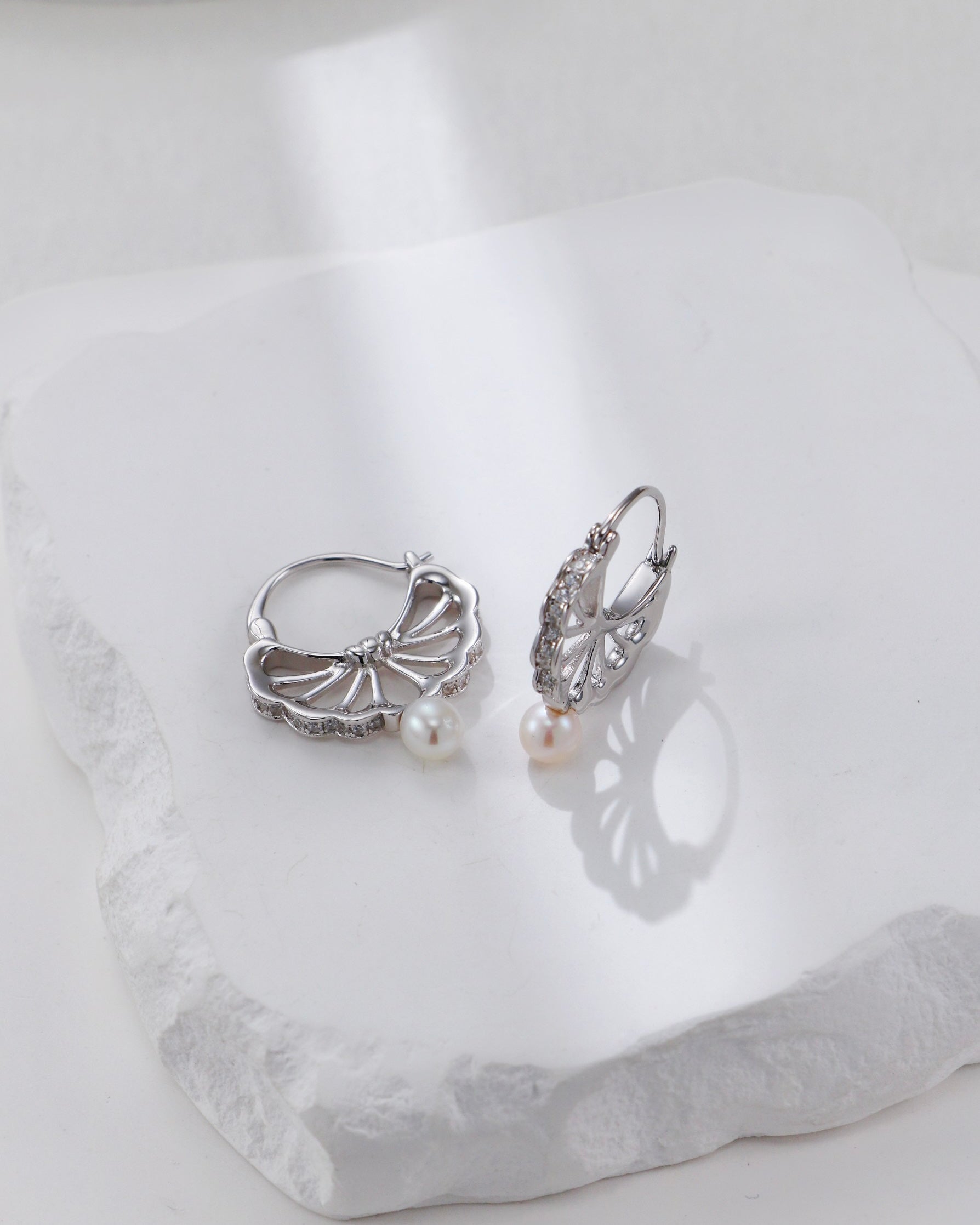 Feather of Light Pearl Earrings | 925 Sterling Silver