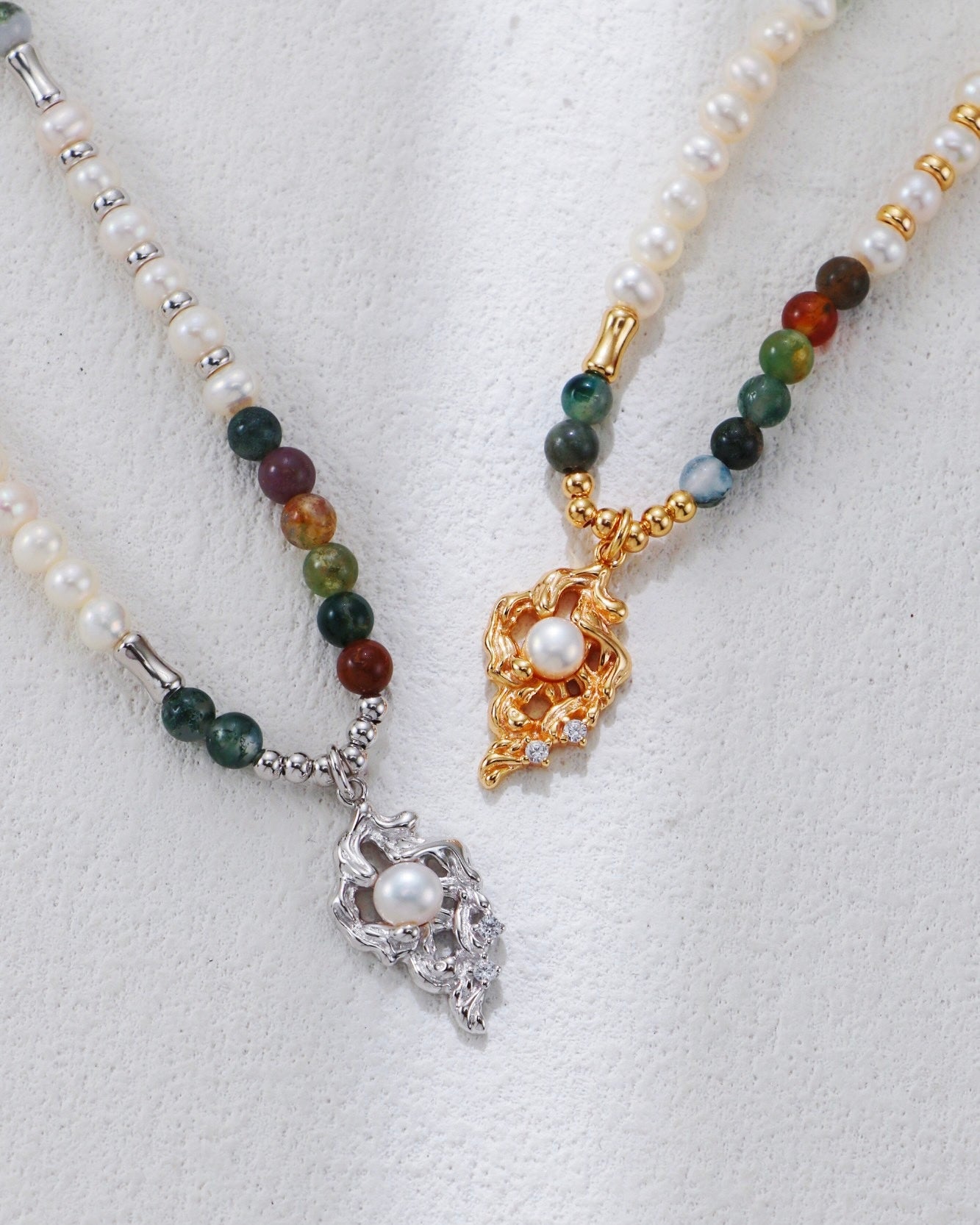 Rainbow Agate & Pearl Necklace | 925 Sterling Silver