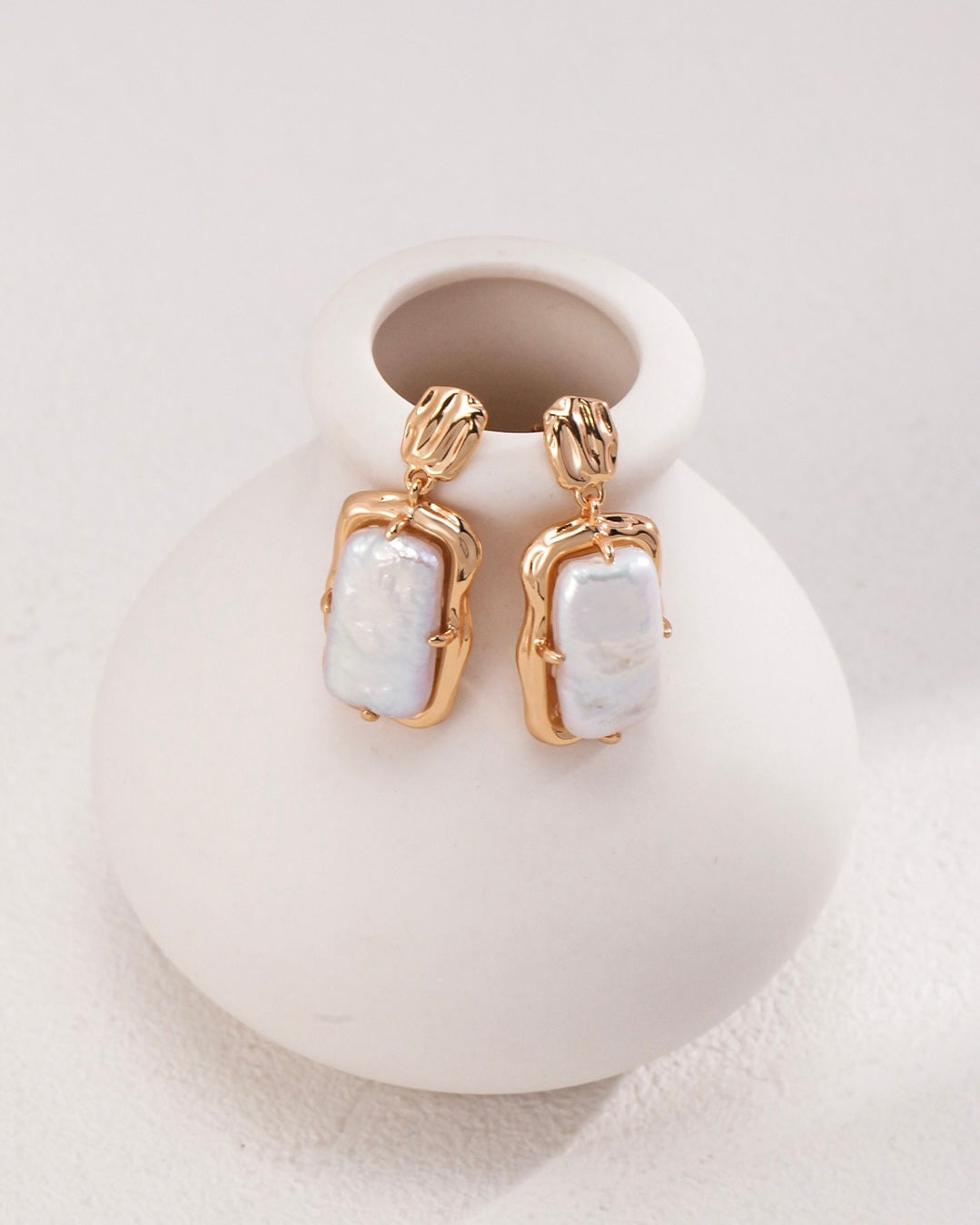 Rectangular Pearl Earrings | 925 Sterling Silver with 18K Gold Plating