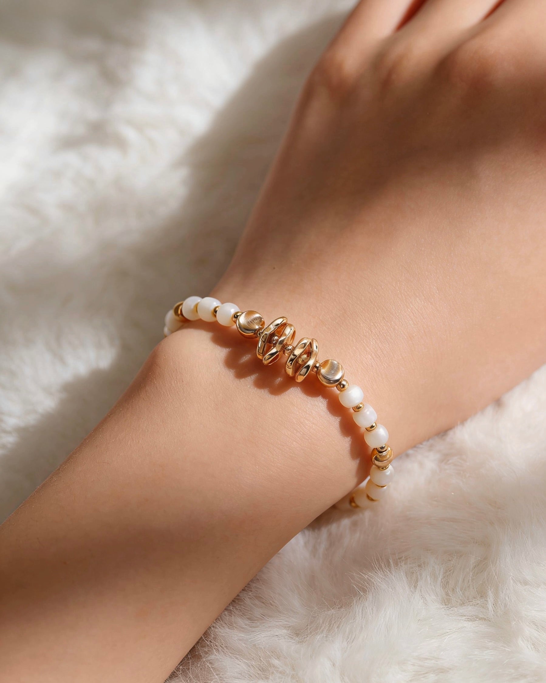 Mother-of-Pearl Bracelet | 925 Sterling Silver with Antique Gold Finish