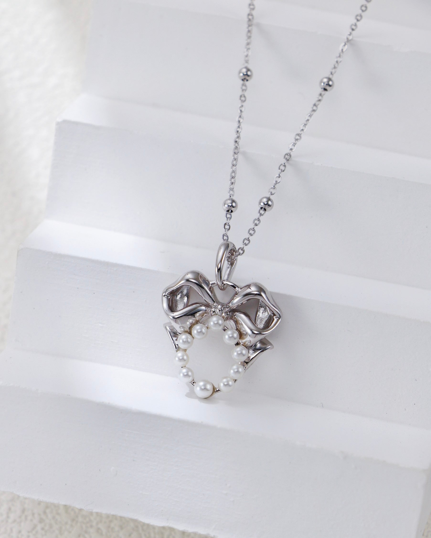 Ribbon Bow Pearl Necklace | 925 Sterling Silver