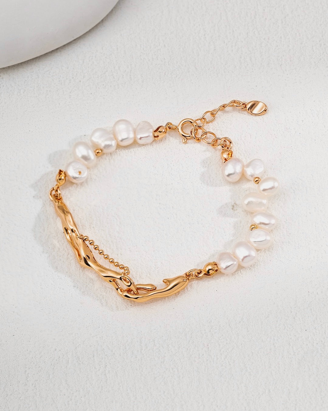 Lava Flow Pearl Bracelet | 925 Sterling Silver with Antique Gold Finish