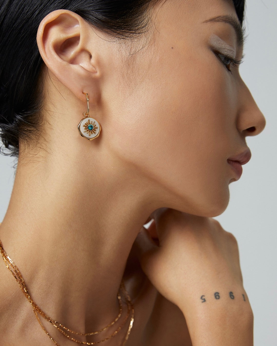 Turquoise & Mother-of-Pearl Earrings | 925 Sterling Silver with Antique Gold Finish