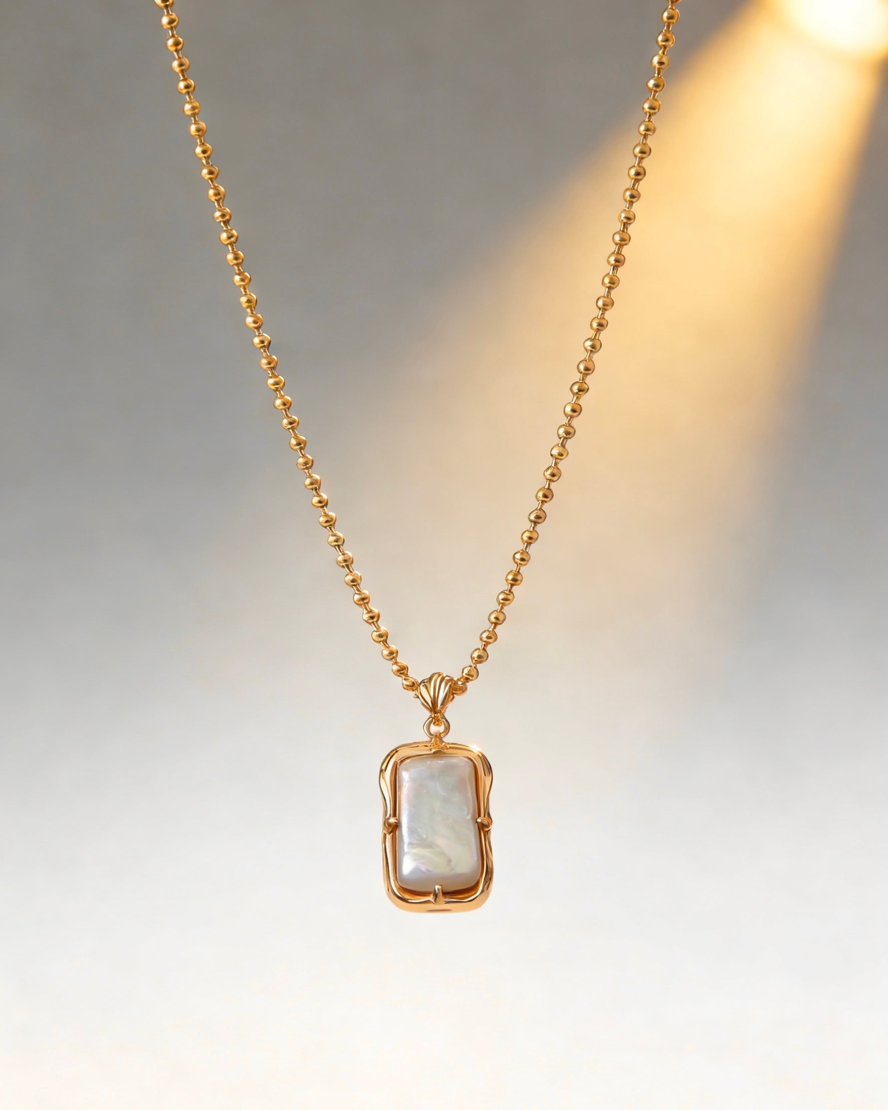 Rectangular Pearl Pendant Necklace | 925 Sterling Silver with 18K Gold Plating