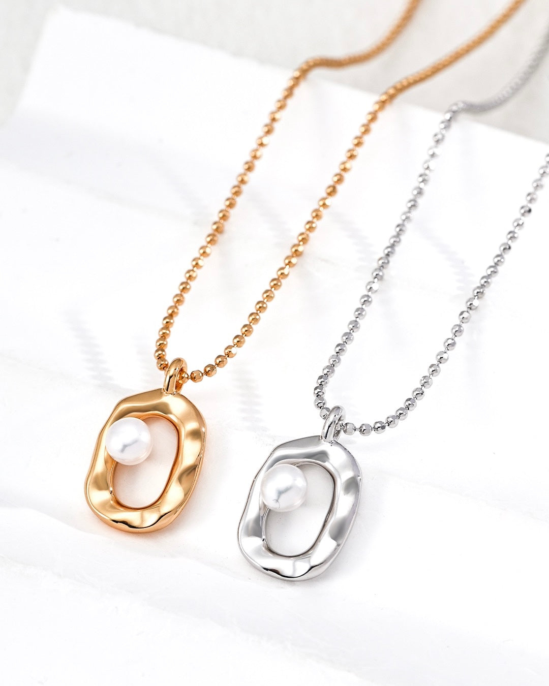 Minimalist Pearl Necklace | 925 Sterling Silver with Antique Gold or White Gold Finish