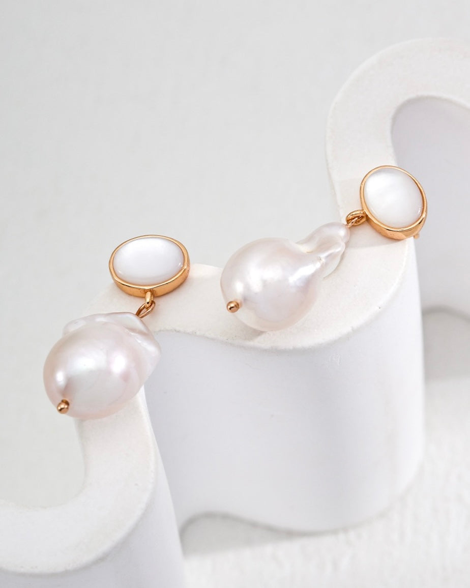 Mother-of-Pearl & Baroque Pearl Earrings | 925 Sterling Silver