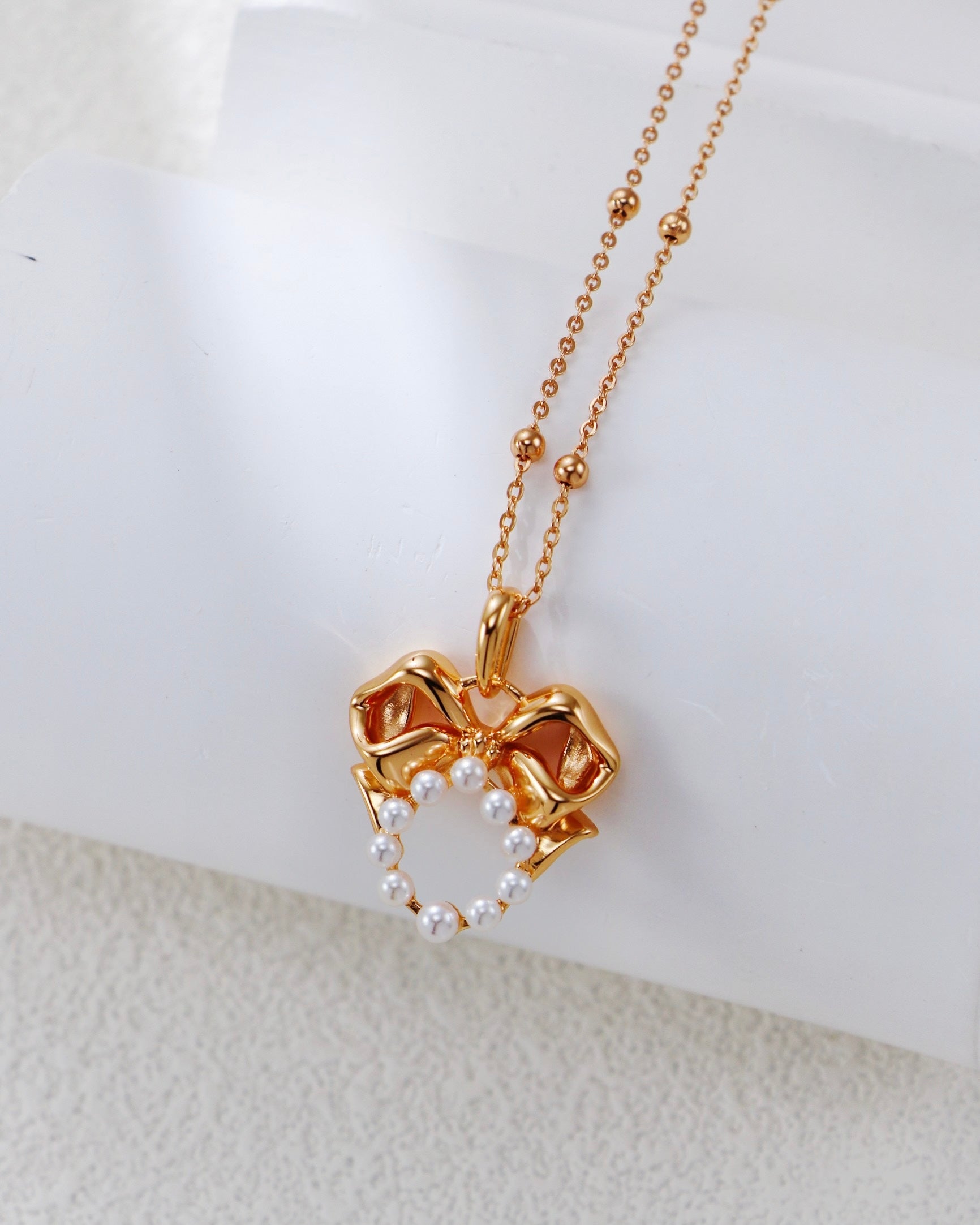 Ribbon Bow Pearl Necklace | 925 Sterling Silver