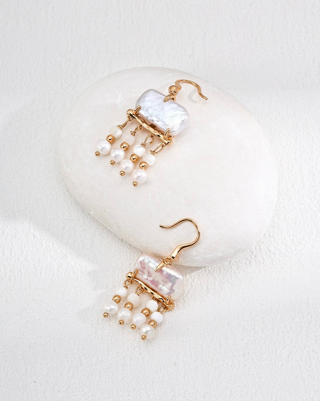 Pearl & Mother-of-Pearl Earrings | 925 Sterling Silver with Antique Gold Finish