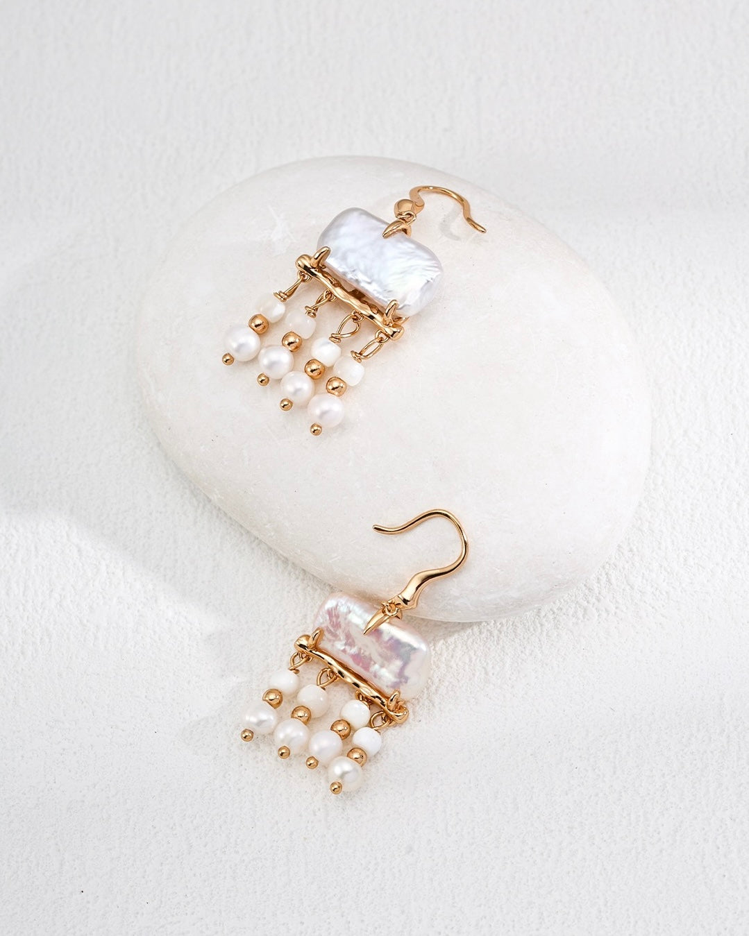 Pearl & Mother-of-Pearl Earrings | 925 Sterling Silver with Antique Gold Finish