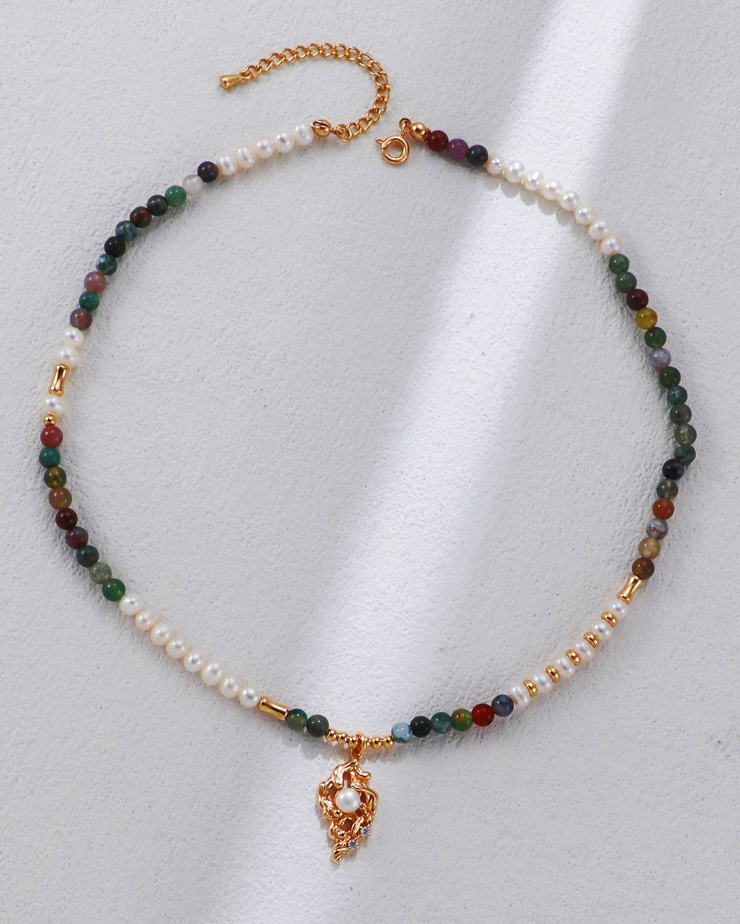 Rainbow Agate & Pearl Necklace | 925 Sterling Silver