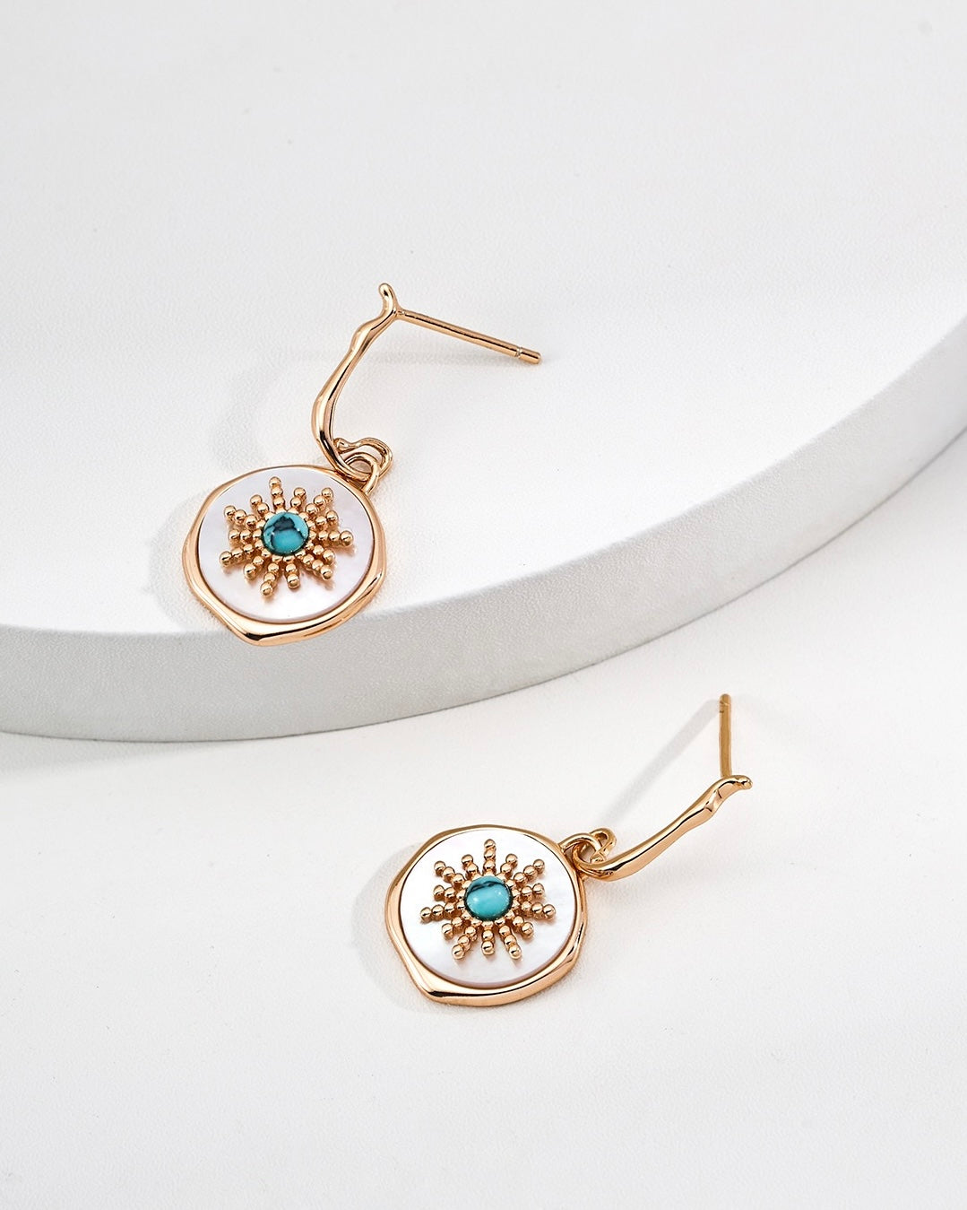 Turquoise & Mother-of-Pearl Earrings | 925 Sterling Silver with Antique Gold Finish