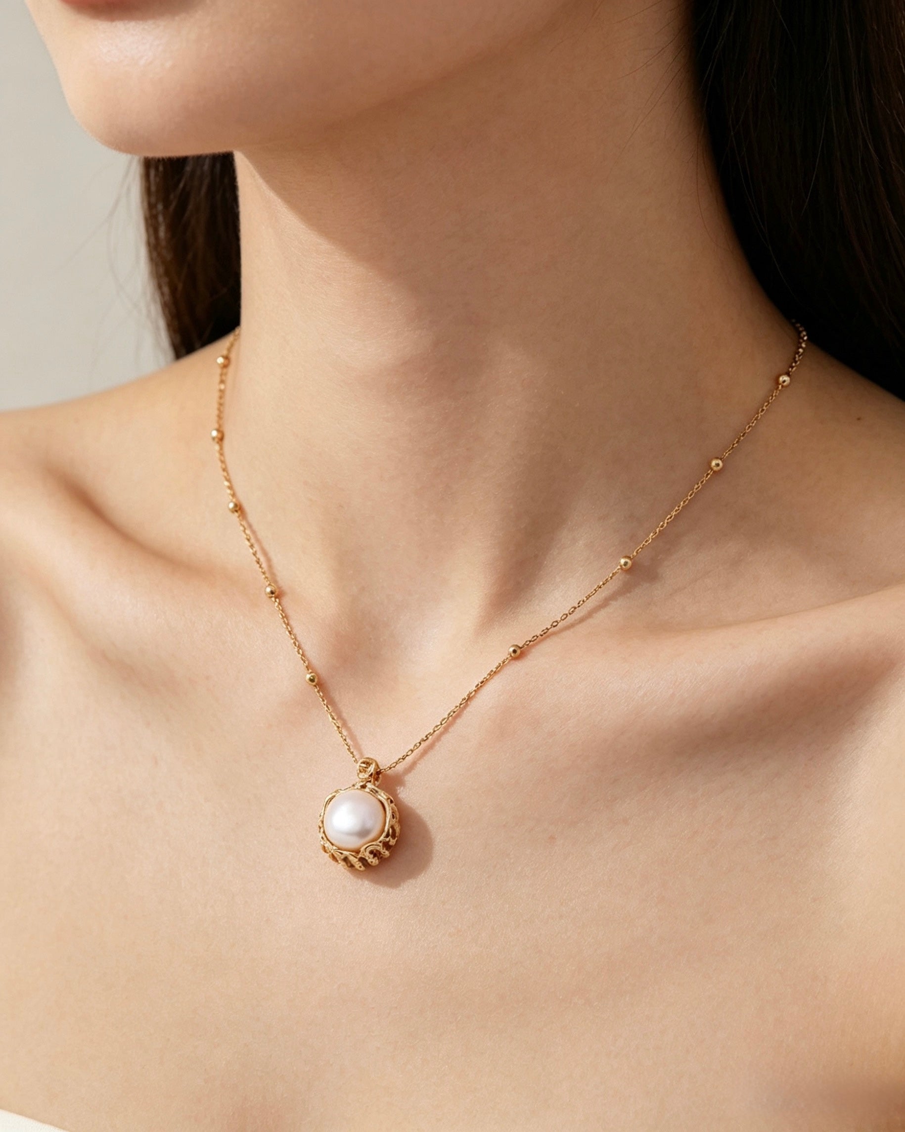 Woodgrain Pearl Pendant Necklace | 925 Sterling Silver