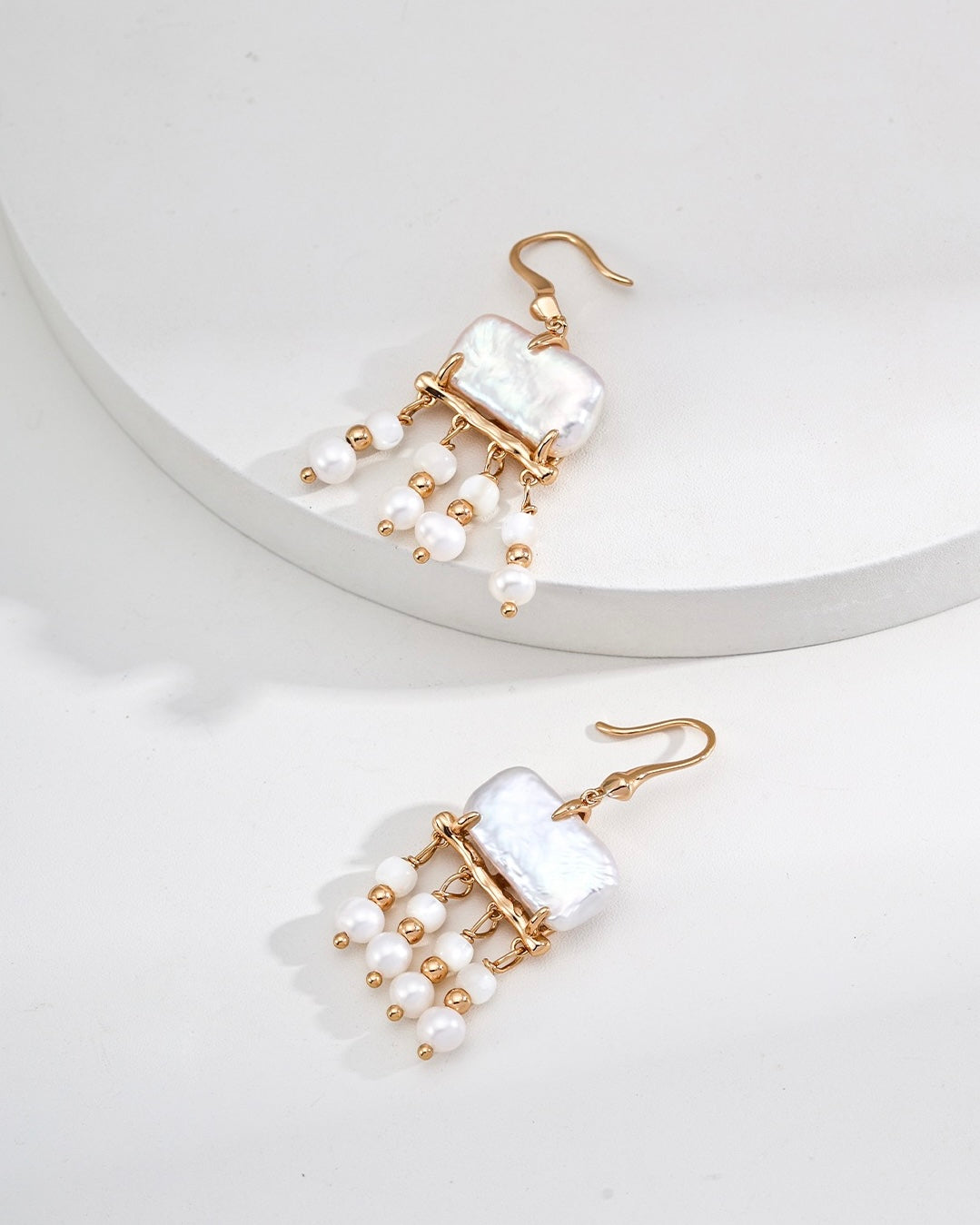 Pearl & Mother-of-Pearl Earrings | 925 Sterling Silver with Antique Gold Finish
