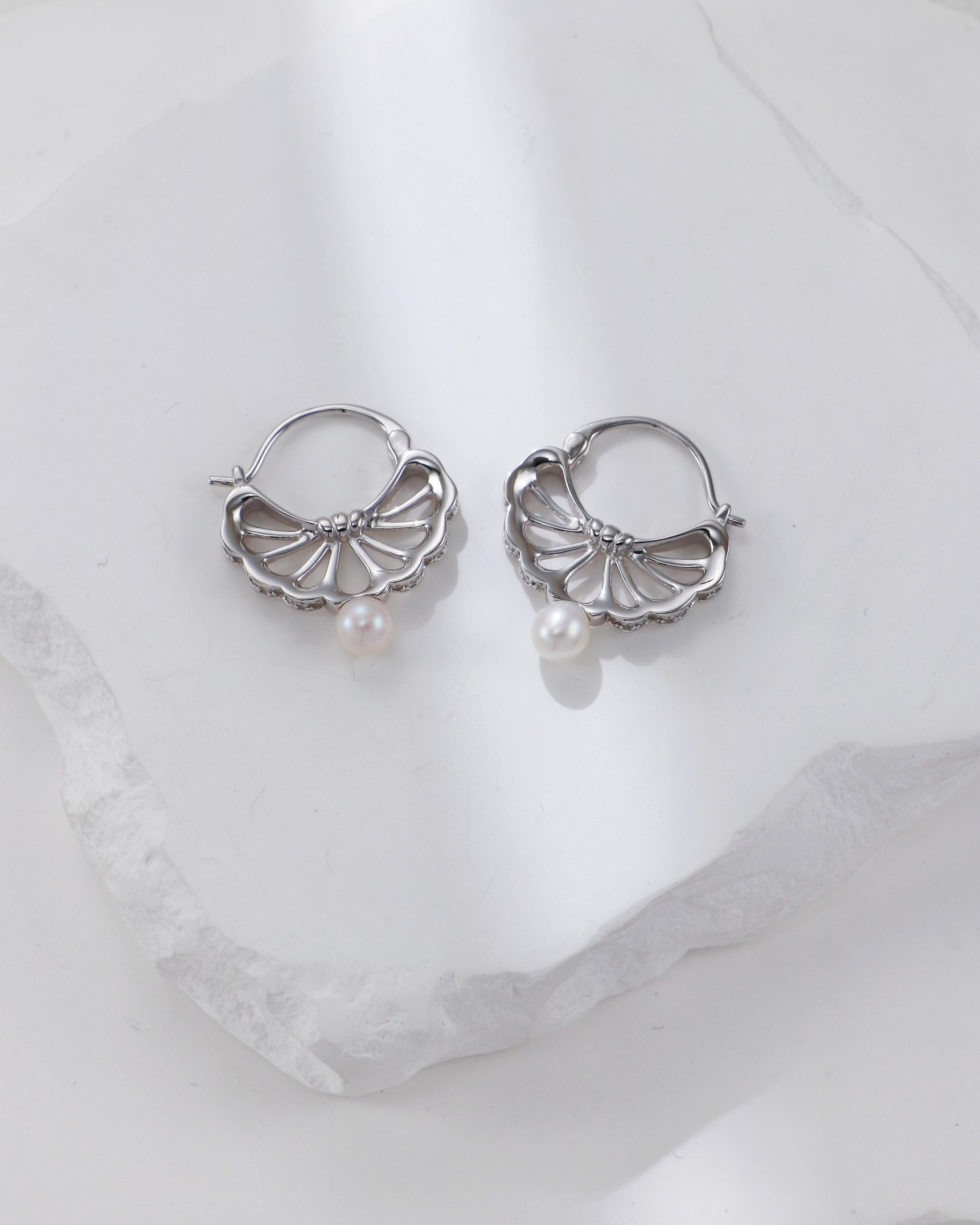 Feather of Light Pearl Earrings | 925 Sterling Silver