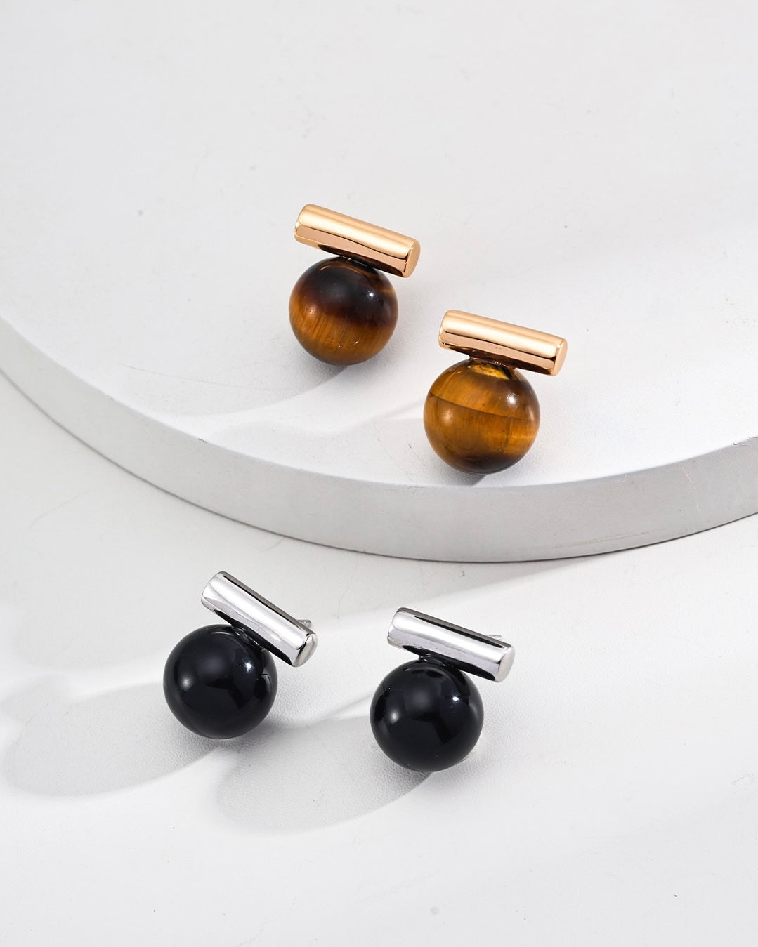 Onyx & Tiger‘s Eye Earrings | 925 Sterling Silver