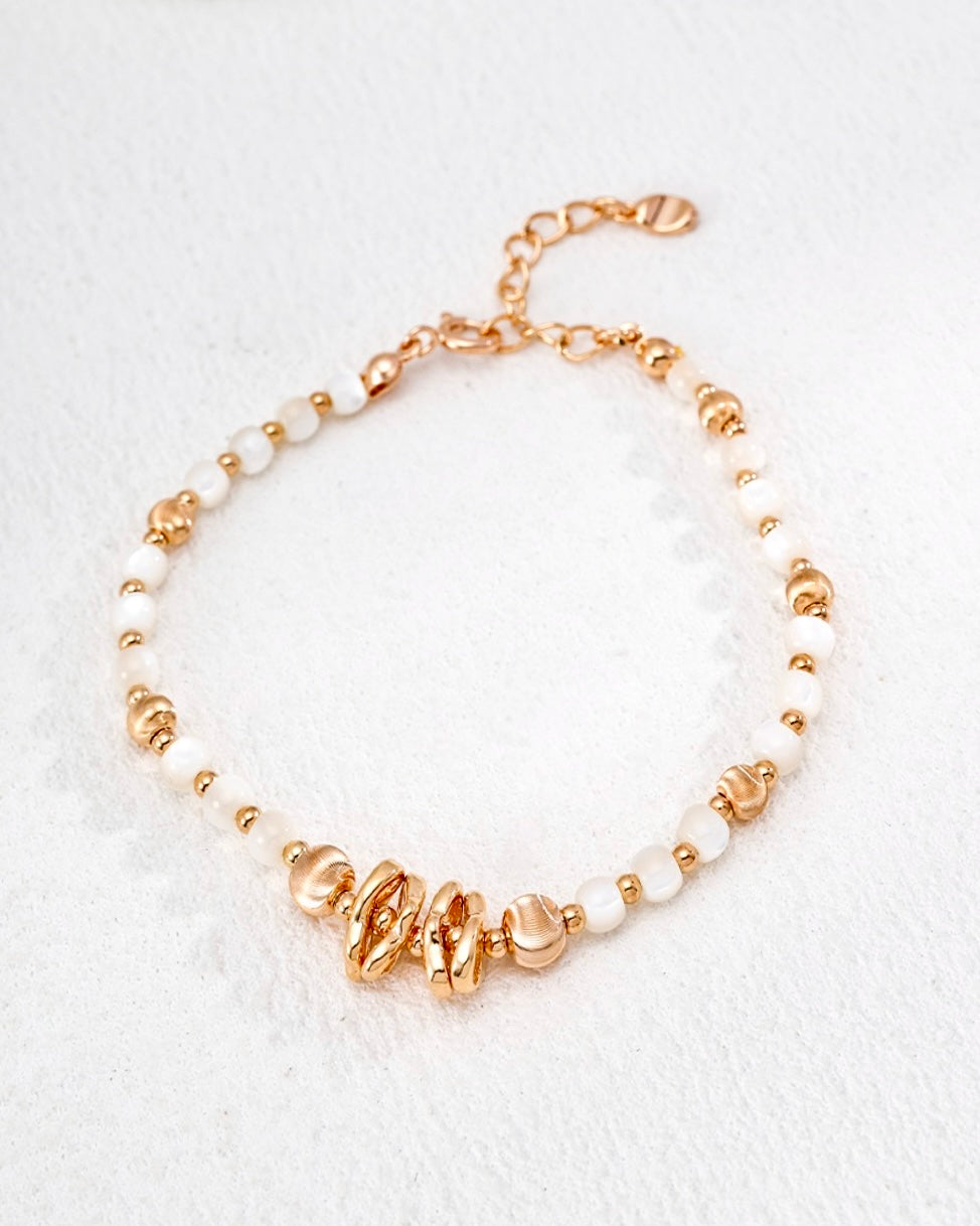 Mother-of-Pearl Bracelet | 925 Sterling Silver with Antique Gold Finish