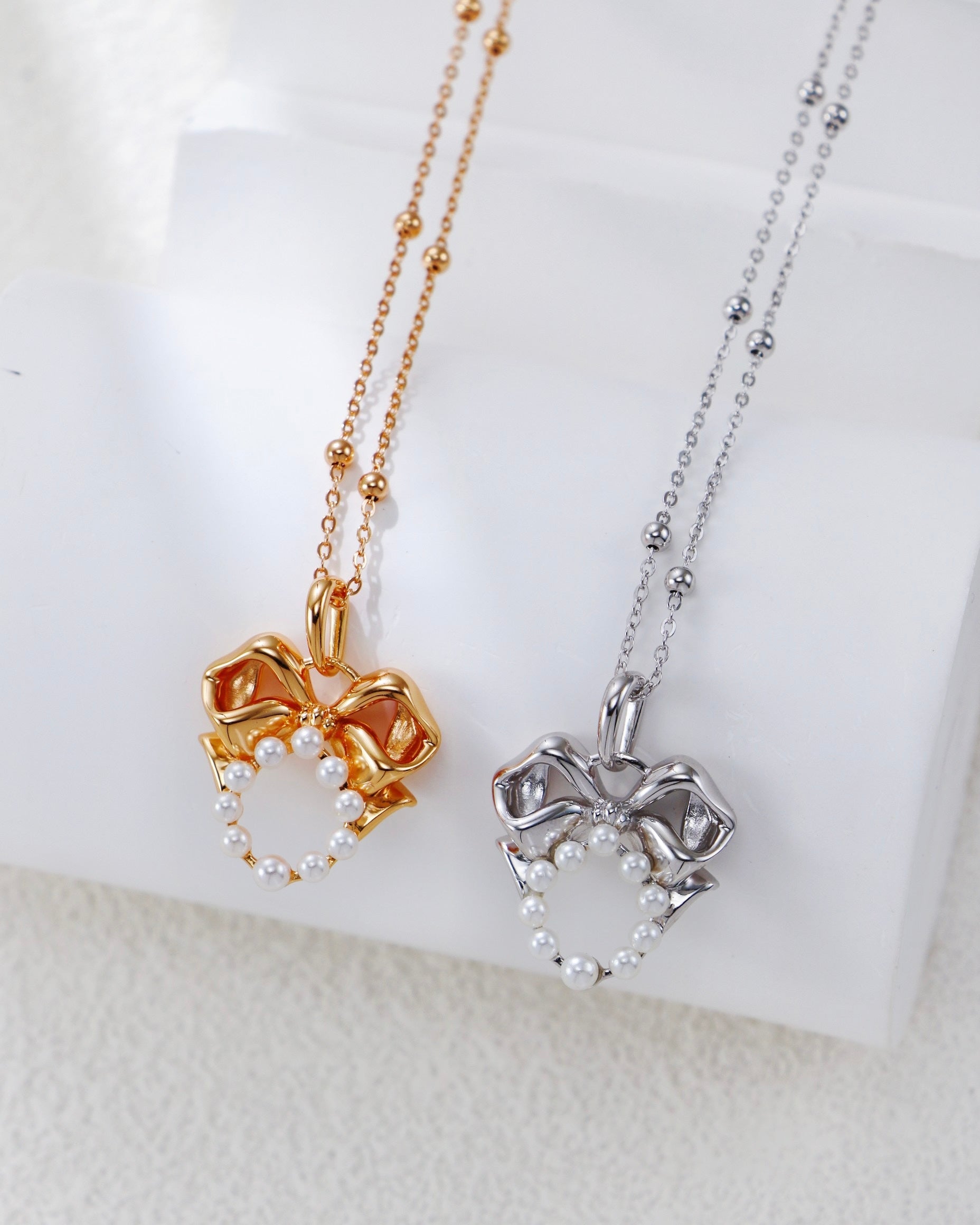 Ribbon Bow Pearl Necklace | 925 Sterling Silver