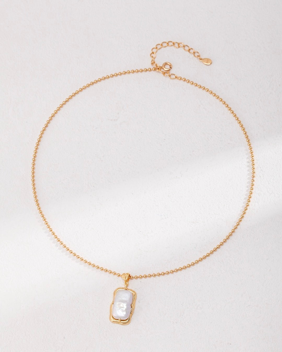 Rectangular Pearl Pendant Necklace | 925 Sterling Silver with 18K Gold Plating