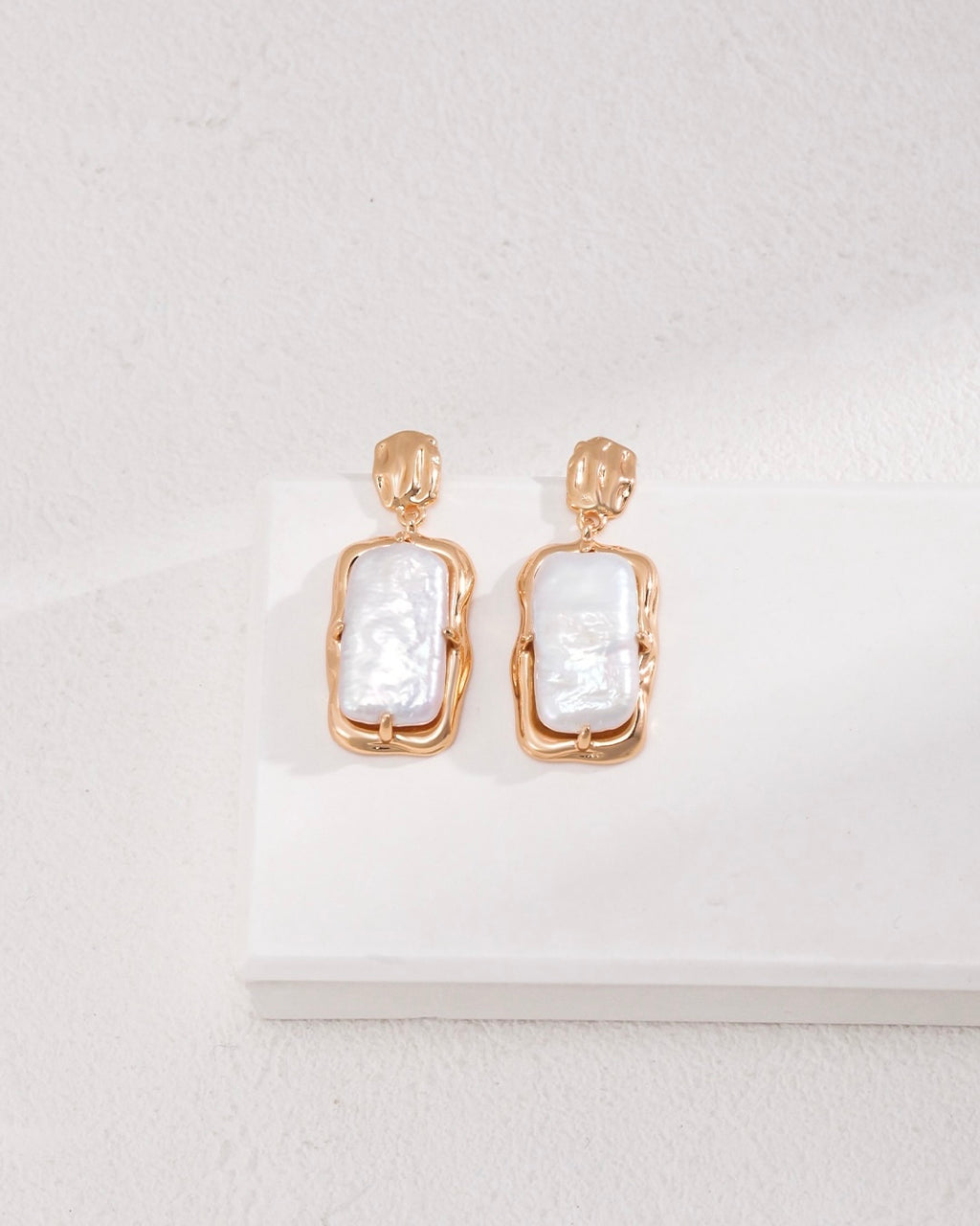 Rectangular Pearl Earrings | 925 Sterling Silver with 18K Gold Plating
