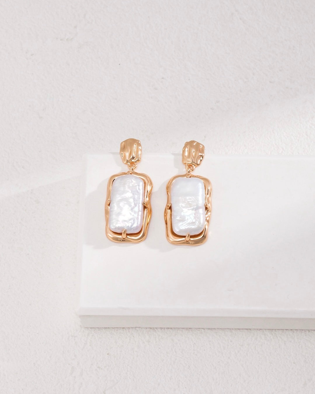 Rectangular Pearl Earrings | 925 Sterling Silver with 18K Gold Plating