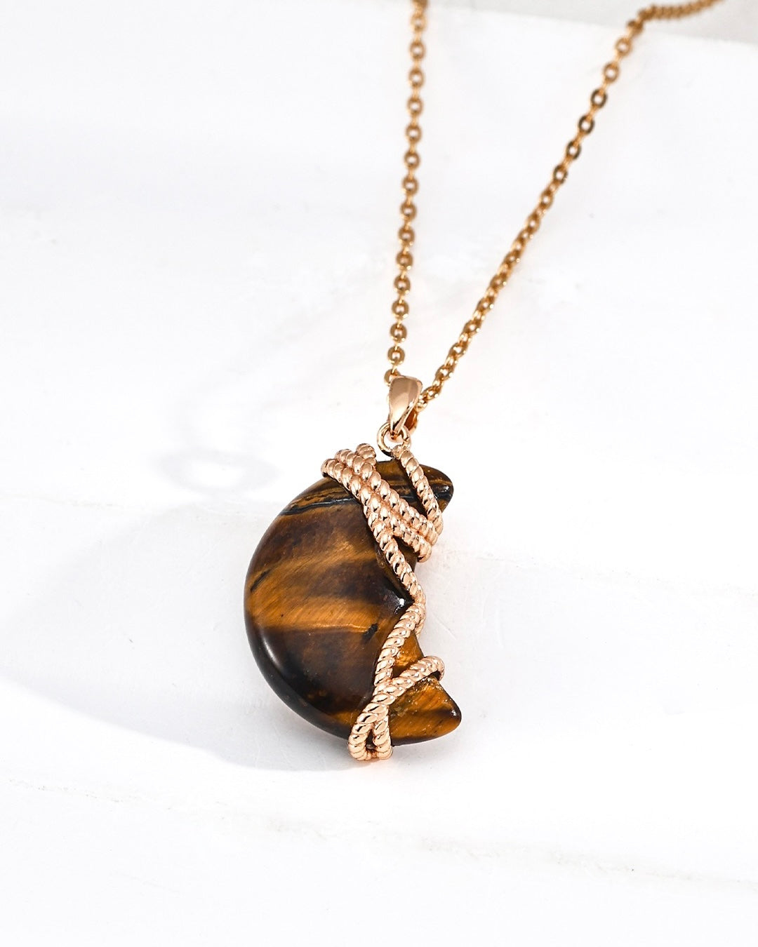 “Weaving Light” Tiger‘s Eye Necklace | 925 Sterling Silver with Antique Gold Finish