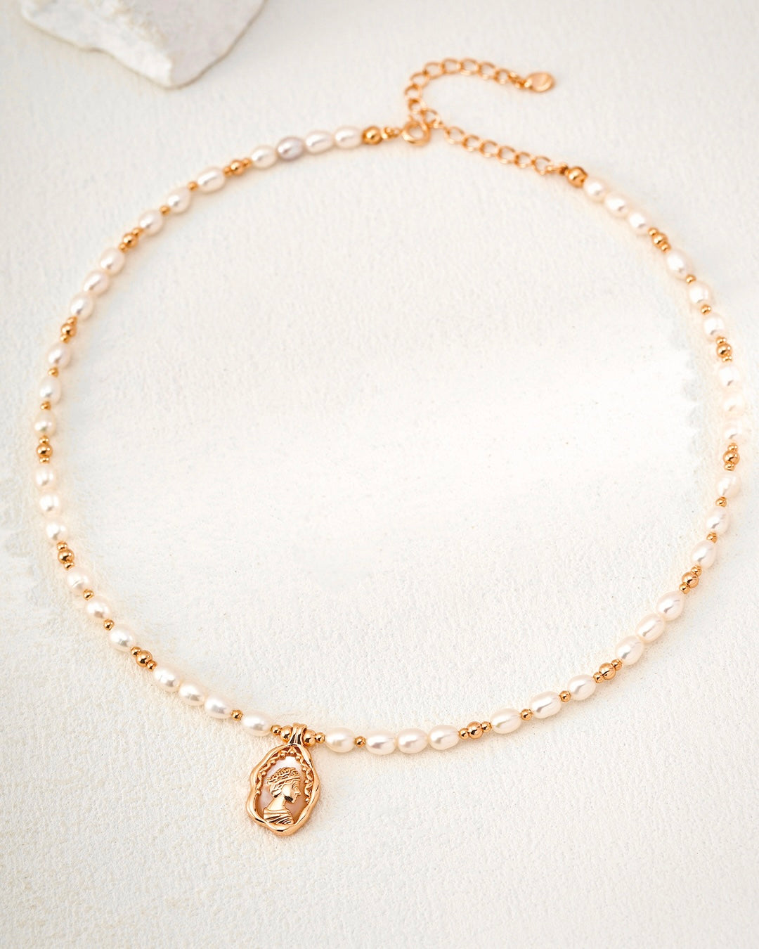 Minimalist Pearl Pendant Necklace | 925 Sterling Silver with Antique Gold Finish