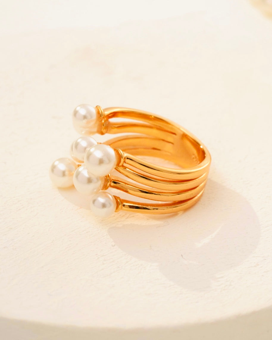 Shell Pearl Blossom Ring | 925 Sterling Silver with White Gold or Antique Gold Finish