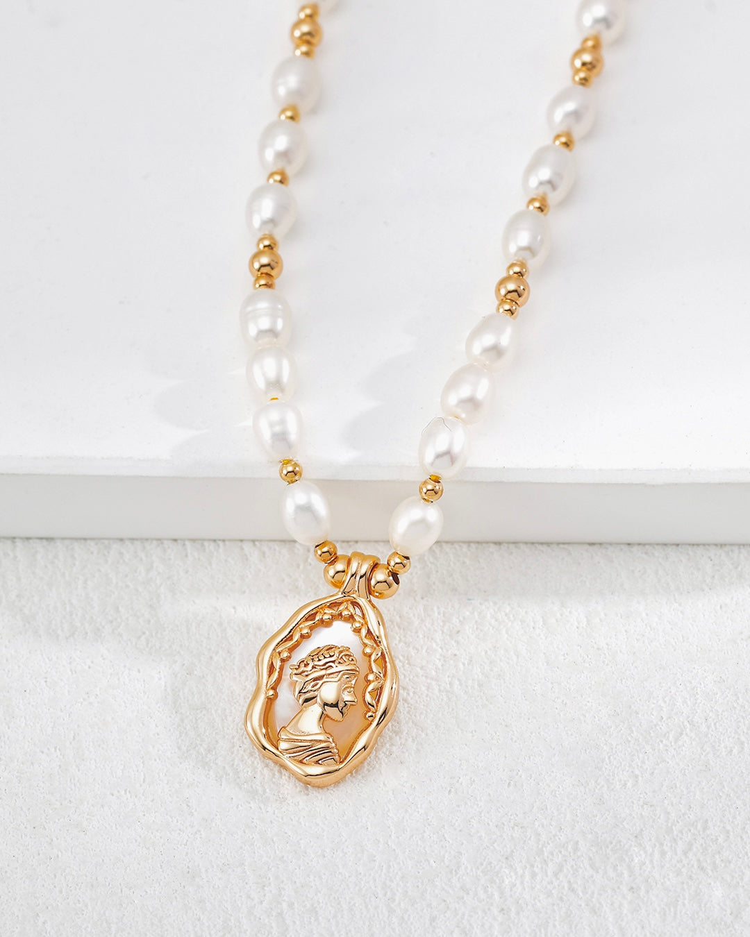 Minimalist Pearl Pendant Necklace | 925 Sterling Silver with Antique Gold Finish