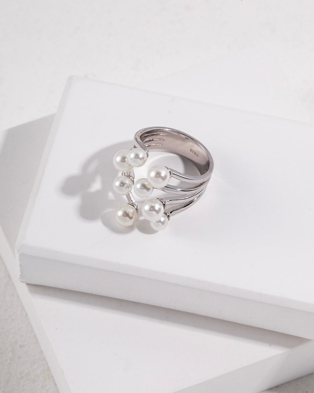 Shell Pearl Blossom Ring | 925 Sterling Silver with White Gold or Antique Gold Finish