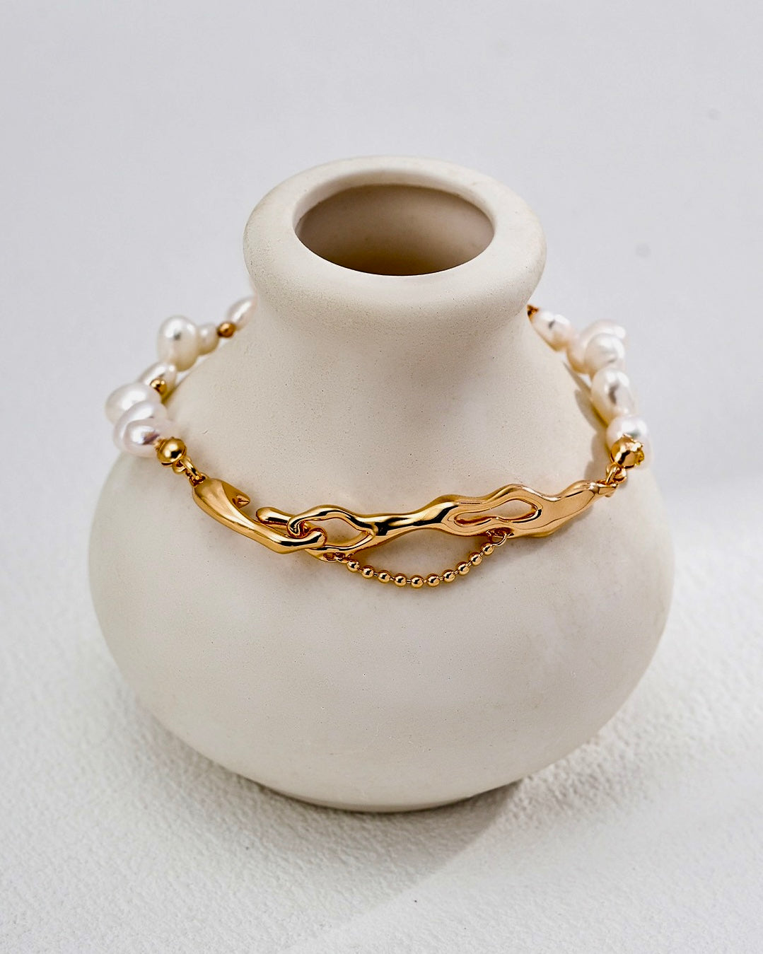 Lava Flow Pearl Bracelet | 925 Sterling Silver with Antique Gold Finish