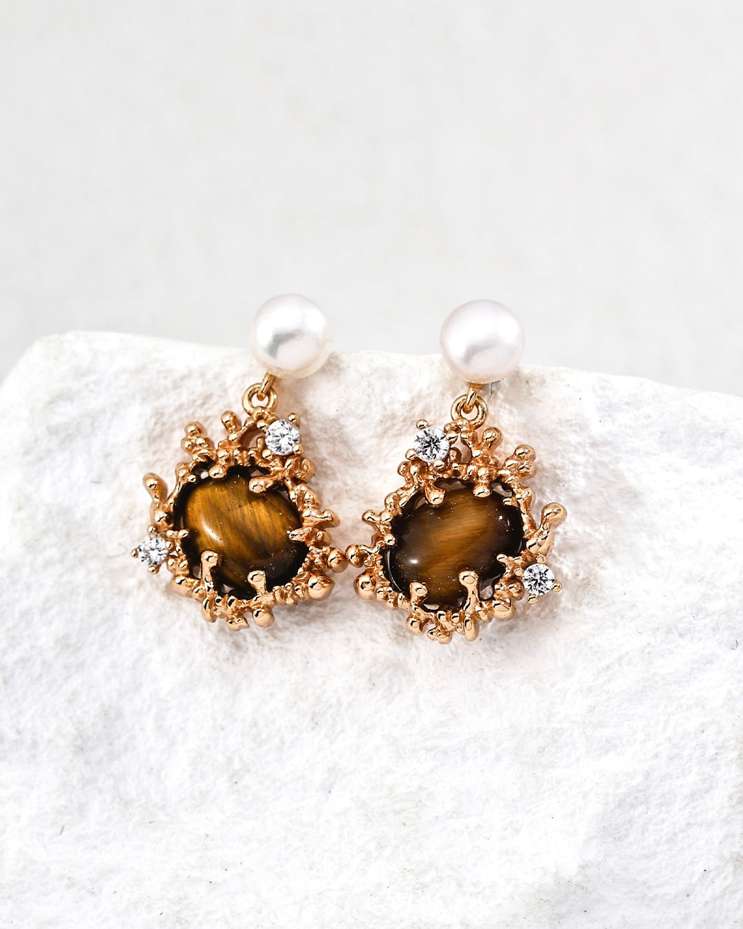 Lava Coral Earrings | 925 Sterling Silver with Antique Gold Finish