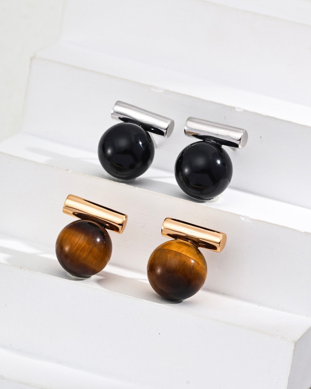 Onyx & Tiger‘s Eye Earrings | 925 Sterling Silver