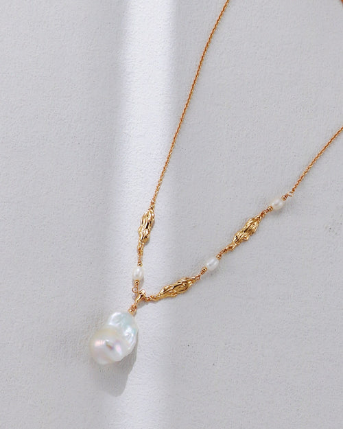 Baroque Pearl & Twisted Chain Necklace | 925 Sterling Silver