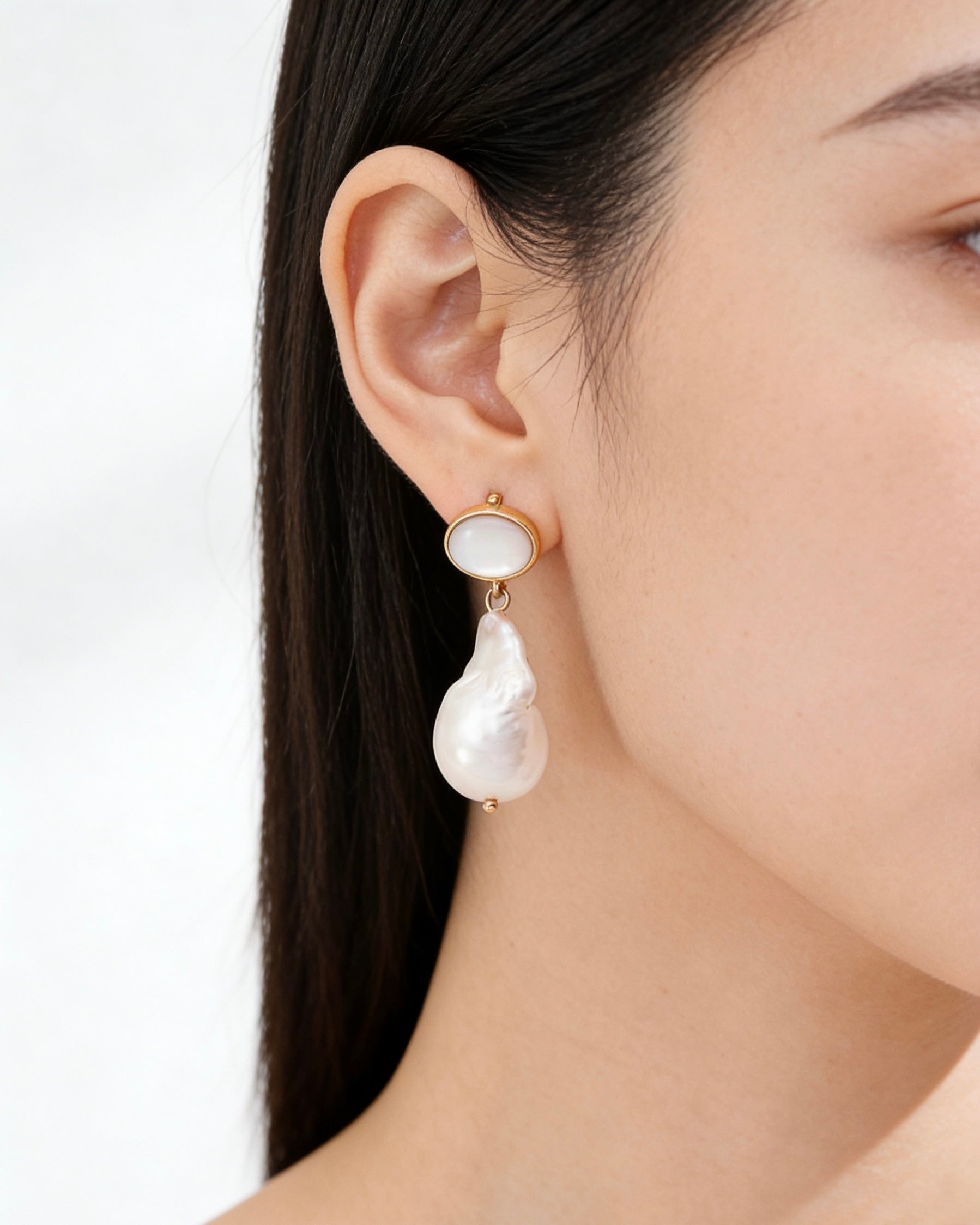 Mother-of-Pearl & Baroque Pearl Earrings | 925 Sterling Silver